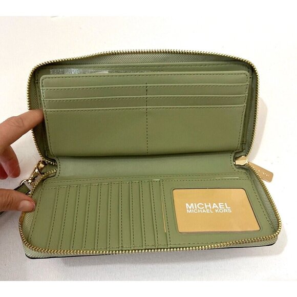 S Michael Kors LG Continental Wallet Brown Army Green Wristlet 35F8GTVT3B NWT F - Picture 5 of 5